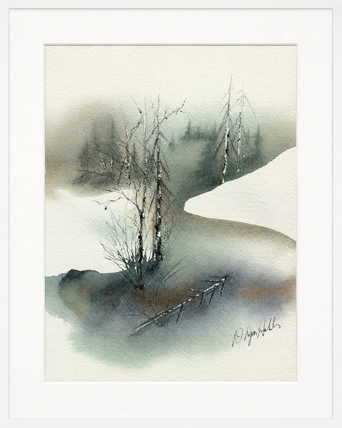 Birches and Fence in Winter