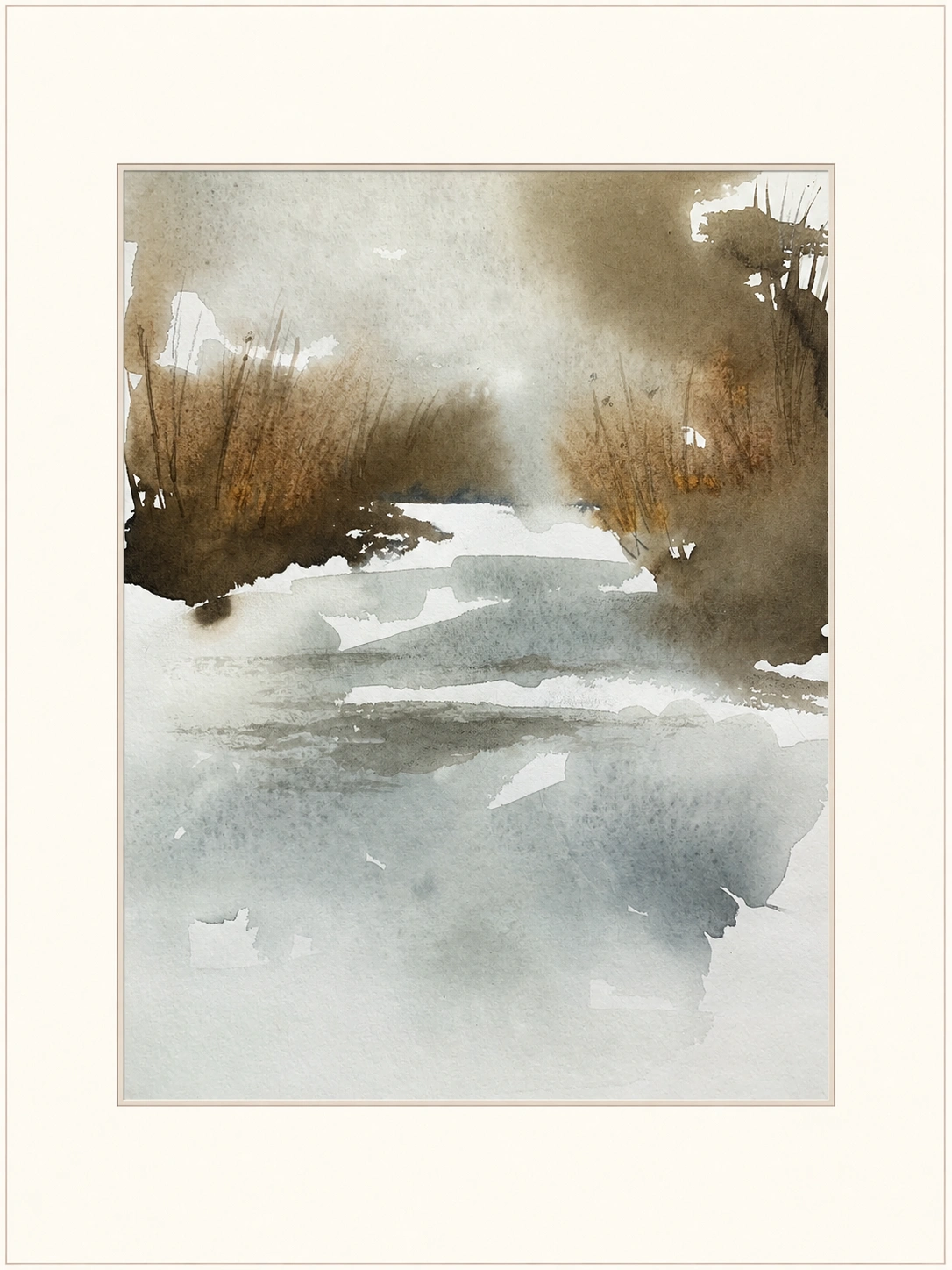 Frozen Creek Through Brush